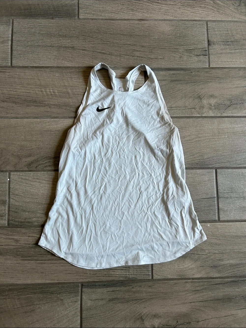 Nike Women's White Racerback Athletic Tank with Black Swoosh